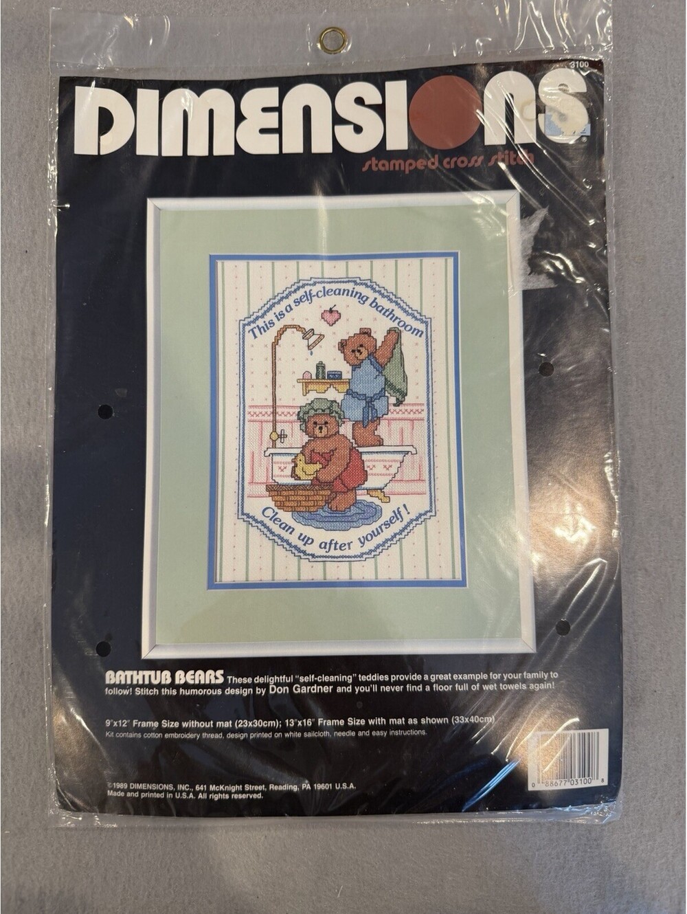 Vtg 1989 Dimensions  Stamped Crosstitch Bathtub Bears New Sealed